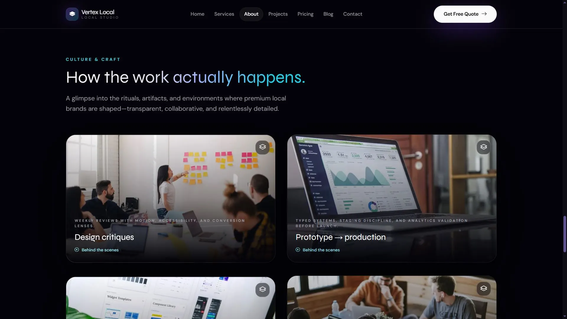 Vertex Local about page with team and story